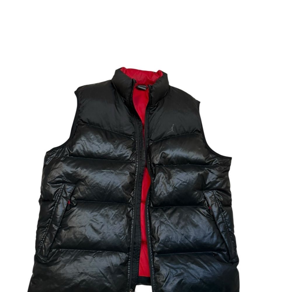 Nike Black Air Jordon and Red Puffer Vest